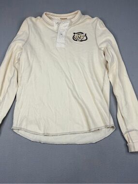 Vintage Abercrombie Fitch Muscle Fit Henley Mens L Cream Thermal Y2K Logo